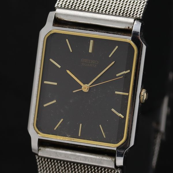 稼働 セイコー 7431-5380 スクエア QZ ブラック文字盤