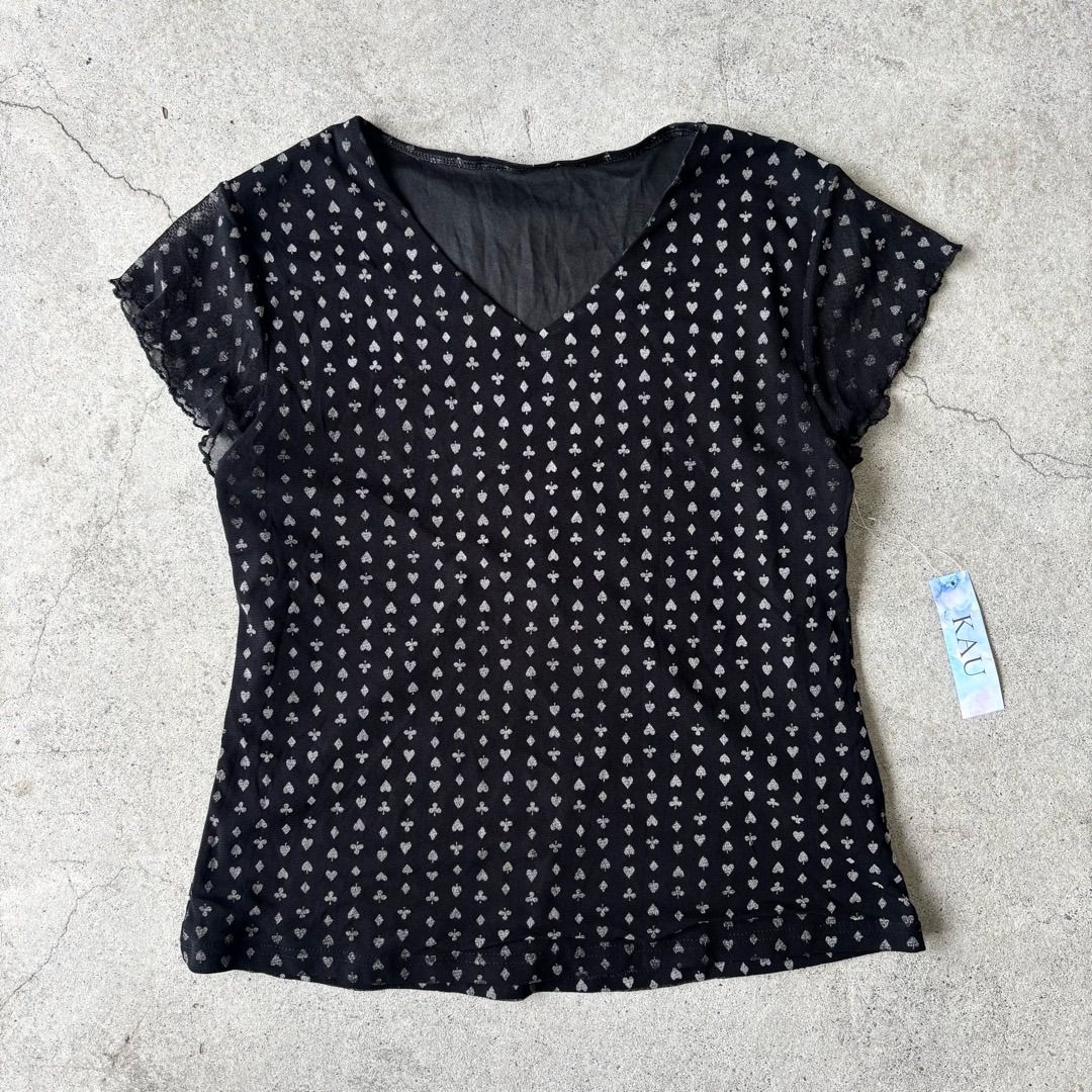 tops / トップス 黒 #a877 y2k ダークコア 総柄 レディース古着