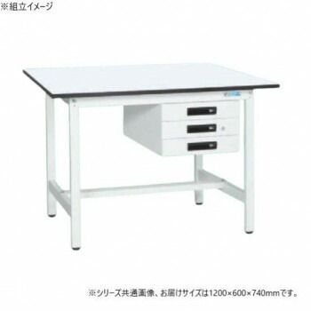 サカエ 軽量作業台KAタイプ キャビネット3段付 抗菌加工 1200×600×740mm KA-126CMW