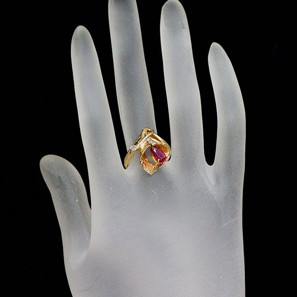 希少 K18YG ルベライト ダイヤモンド リング 0.81ct D0.08ct