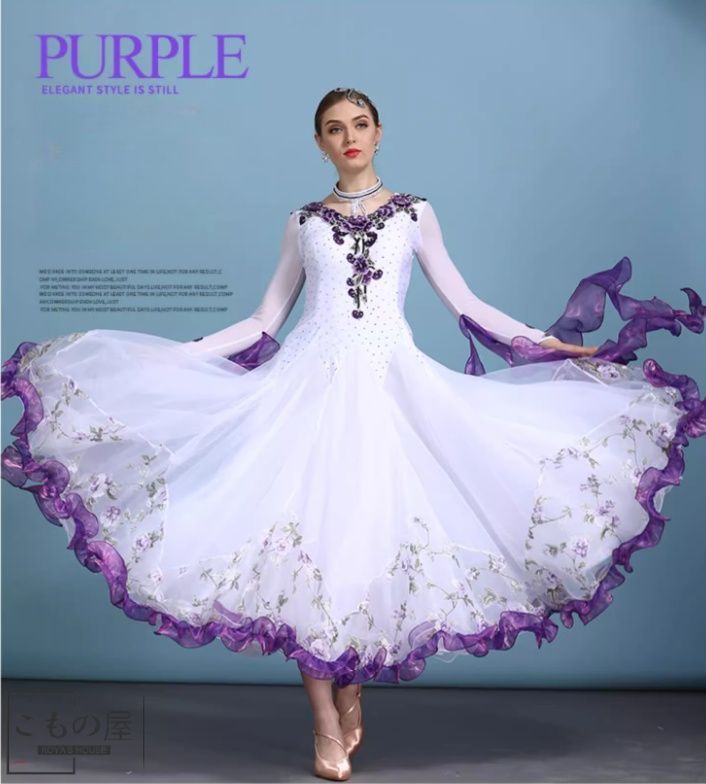 大振りプリント＆ラインストーン付きモダンダンスドレス 社交ダンス