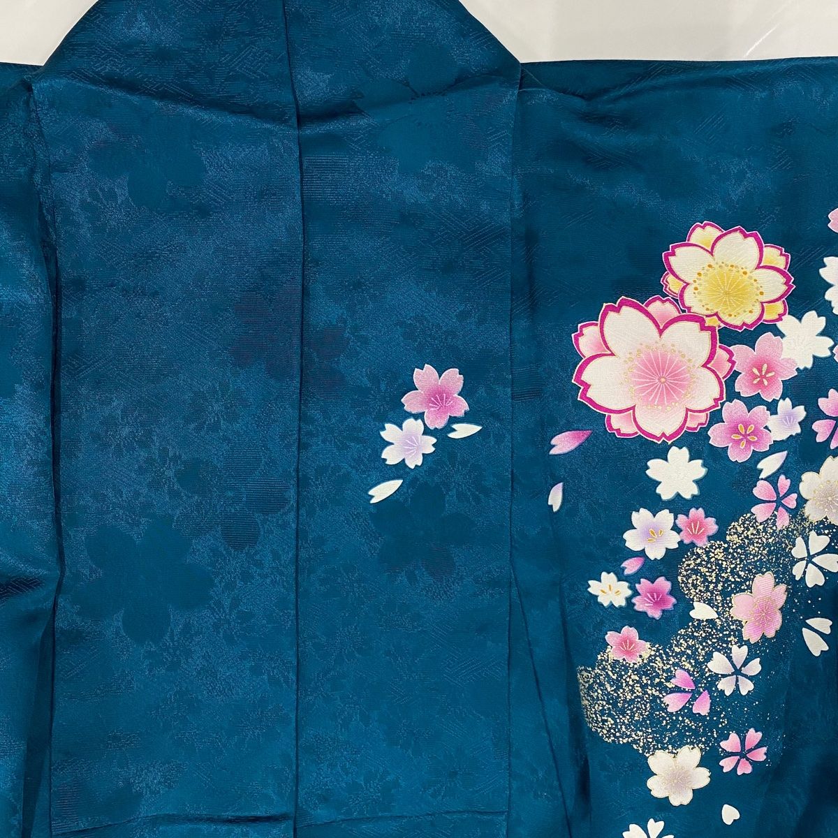 振袖 身丈163cm 裄丈69.5cm L 袷 桜 桜の花びら 箔 金彩 青緑