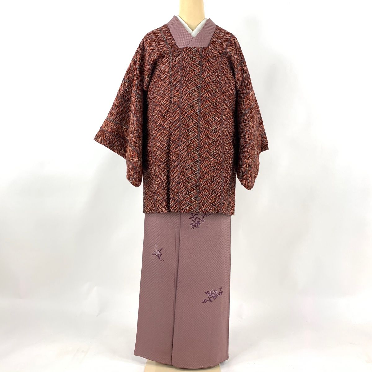 道行 身丈90cm 裄丈64cm M 和装コート 落款 地紋 ぼかし 交し 鶯色 