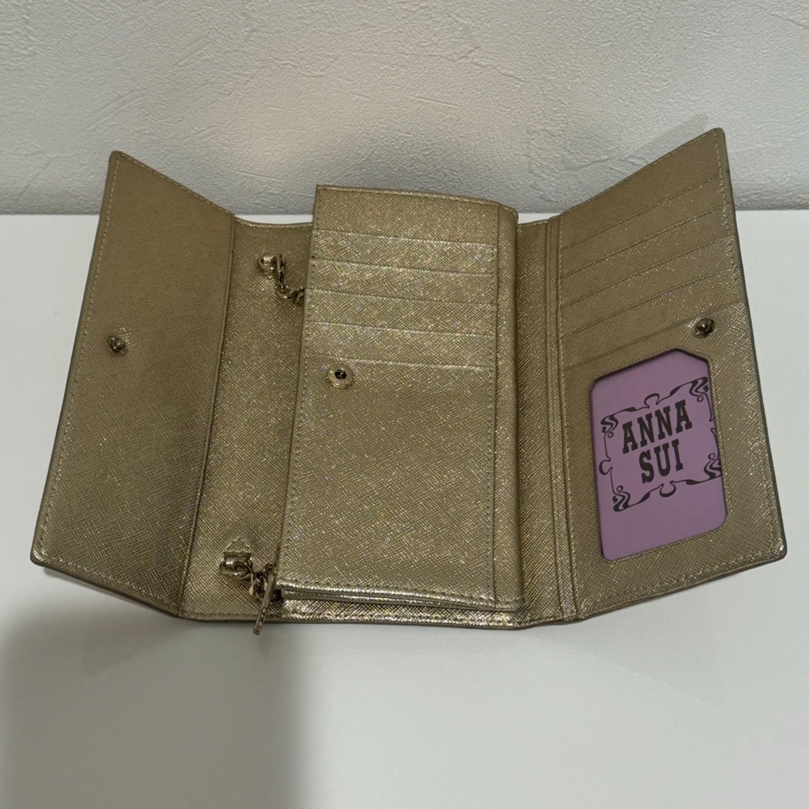 ANNA SUI ゴールド 長財布　新品 ANNA SUI - アナスイ 長財布 がま口 ゴールド ANNA SUI がま口