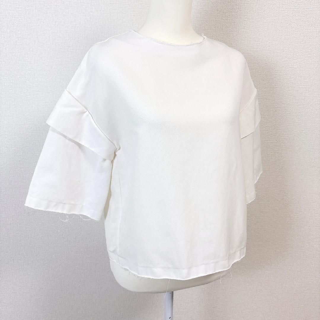 Mhairi ワイドプルオーバーブラウス 五分袖 背面絞り紐 ホワイト