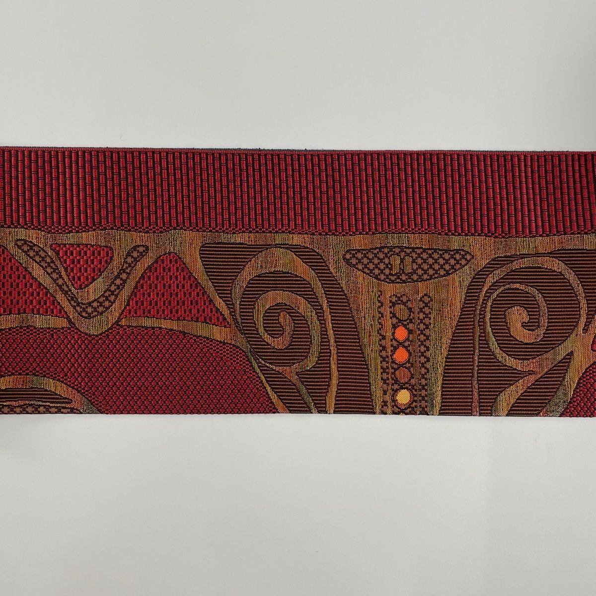 名古屋帯 美品 優品 八寸名古屋帯 松葉仕立て 幾何学模様 赤茶 正絹