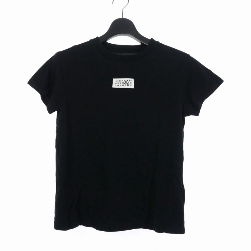 エムエムシックス メゾンマルジェラ MM6 Maison Margiela 24SS T-SHIRT ワンポイント ロゴ 半袖 Ｔシャツ S 黒 ブラック S52GC0312