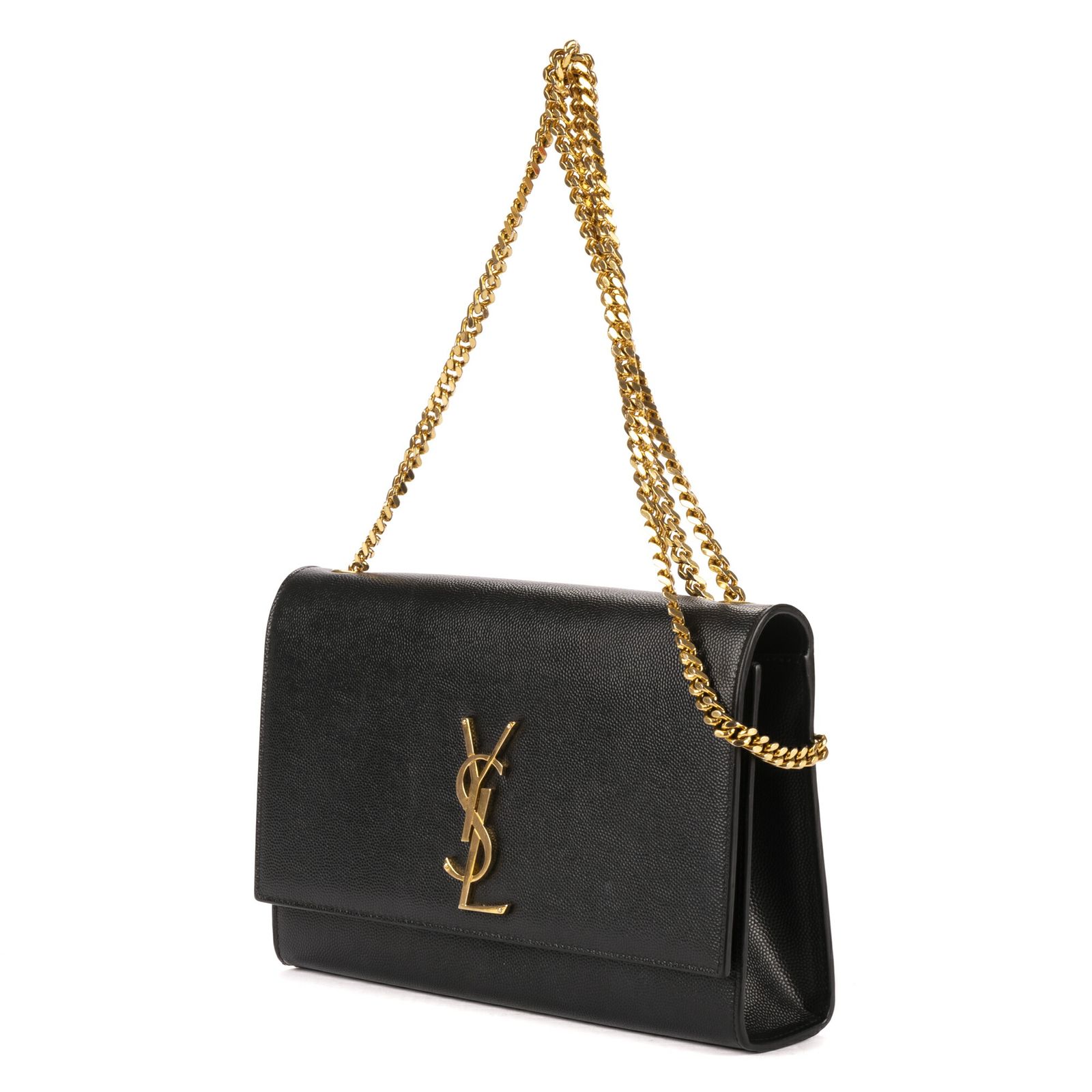 YVES SAINT LAURENT イヴサンローランタッセルケイト黒マトラッセ グレイン ドゥ プードル レザーA