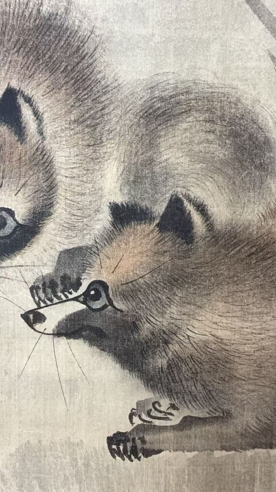 夫婦狐狸図 他拔