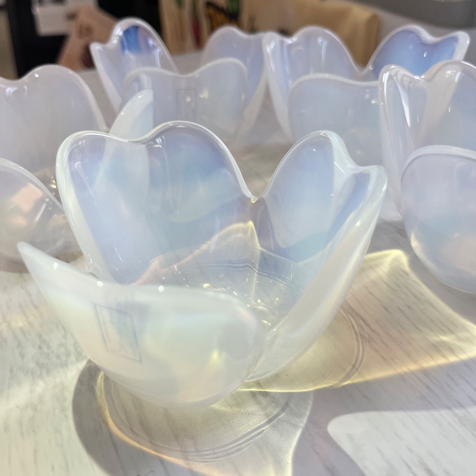 カメイガラス　ほたる花火　花型ガラス小鉢　5個セット　オパールクリスタル　レア カメイガラス ほたる花オパールクリスタル手造り小鉢5客揃12×6.3