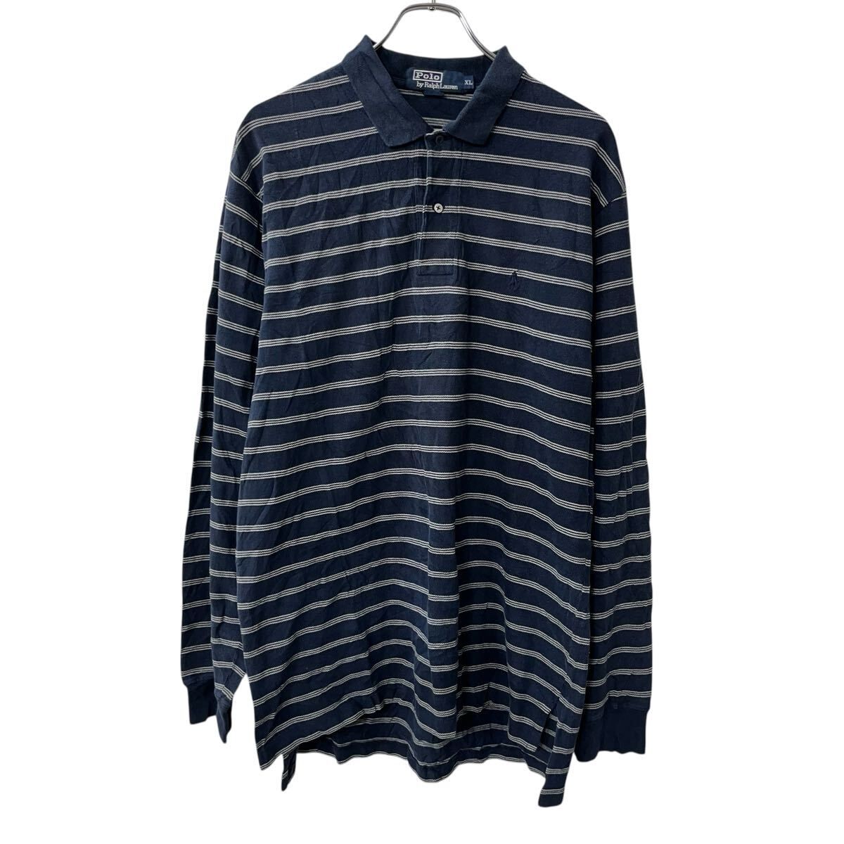 POLO RALPH LAUREN 長袖 ボーダーポロシャツ XL ネイビー ポロラルフ 