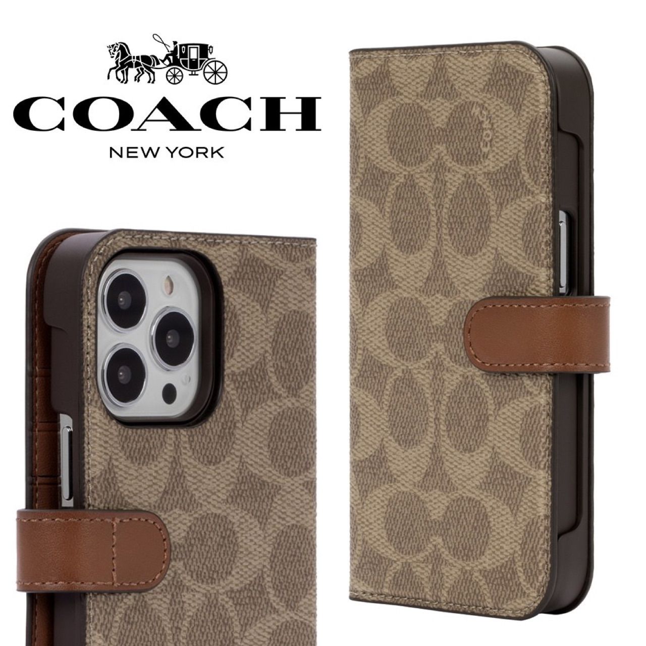 39新品⭐︎コーチ Coach 手帳型  iPhone14シリーズ ケース カーキ