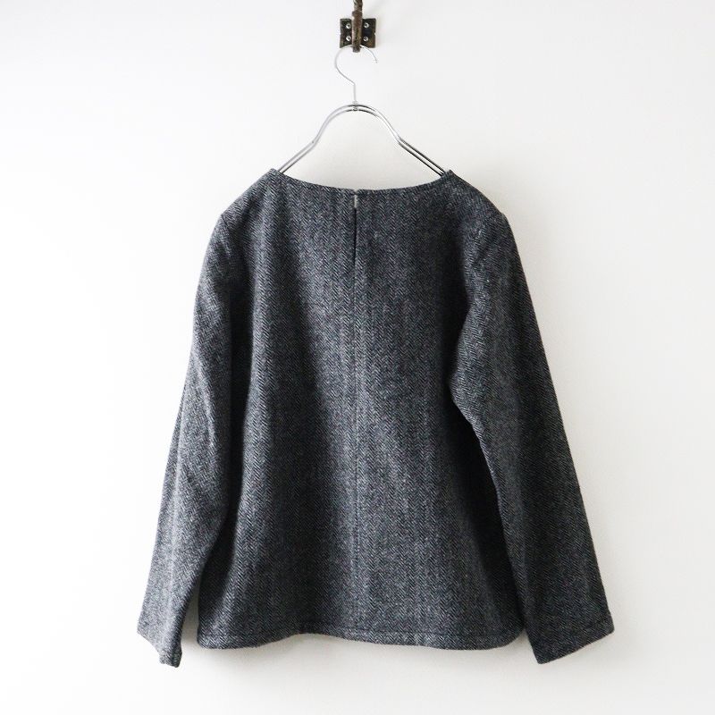 アトリエナルセ atelier naruse mimosa ミモザ刺繍ウールスモックブラウス F グレー┃ヘリンボーン織 トップス