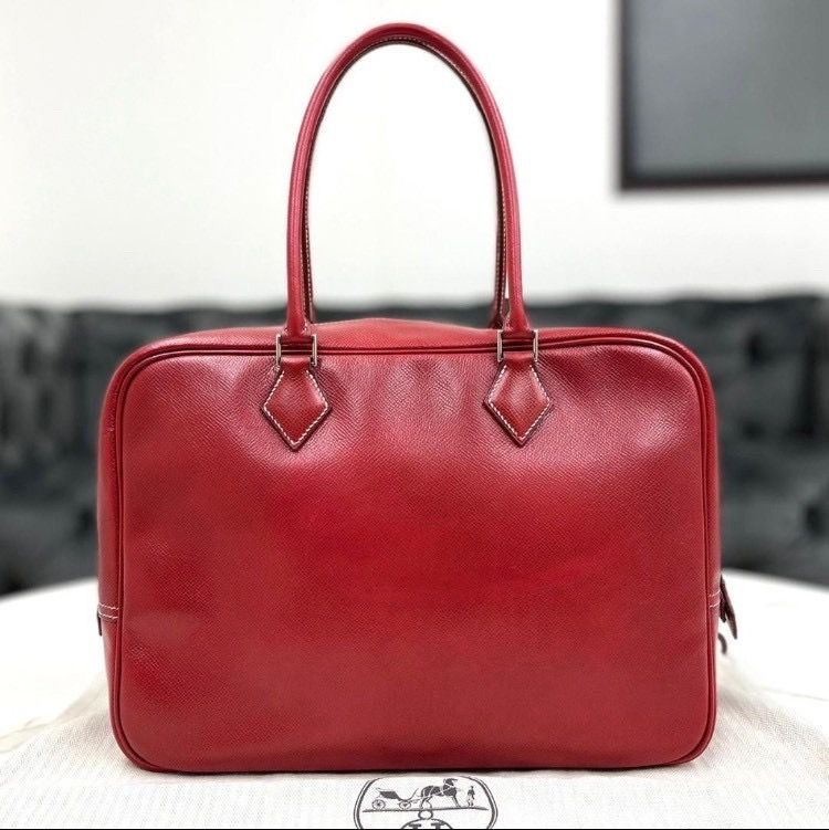 エルメス プリュム32 クシュベル 赤 シルバー金具 ハンドバッグ □E 