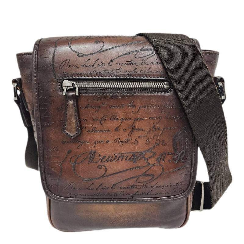 Berluti ベルルッティ ジュール カリグラフィ ブラウン ヴェネチアスクリットレザー ショルダーバッグ メンズ 12509K273