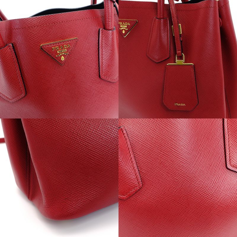 【美品】PRADA プラダ　サフィアーノ2wayハンドバッグ　付属品あり　レッド 中古】 プラダ PRADA ハンドバッグ レザー サフィアーノ 2WAY