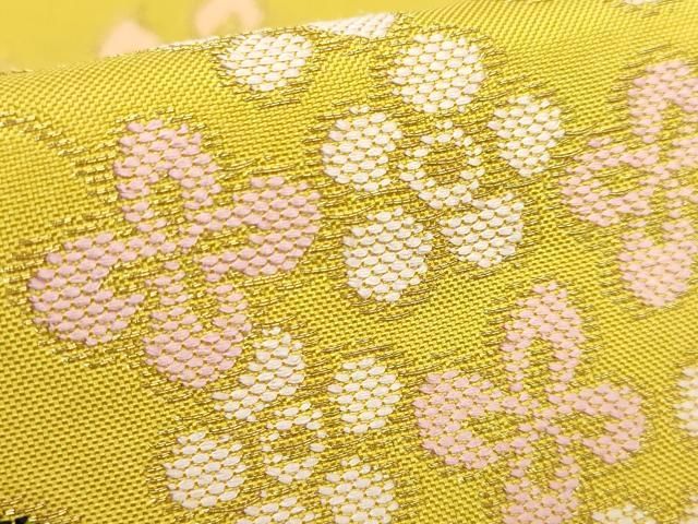 平和屋着物□極上 洛風林 工芸帯地 九寸名古屋帯 草花文 濃い支子色地