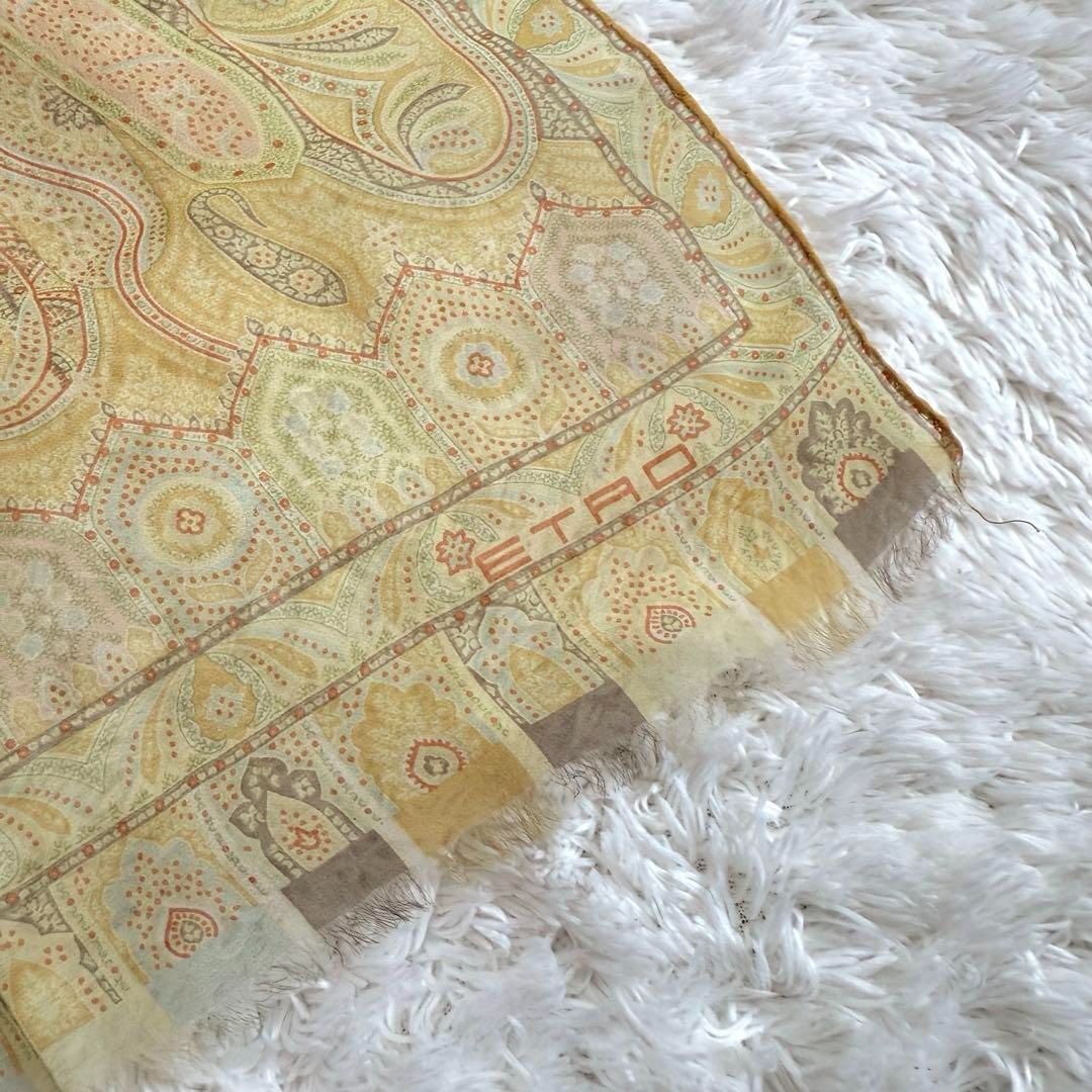 お値下げ　1点物エトロ最高級レア装飾華やかストール✨ ETRO エトロ シルク100% ペイズリー柄 ストール イエロー 黄