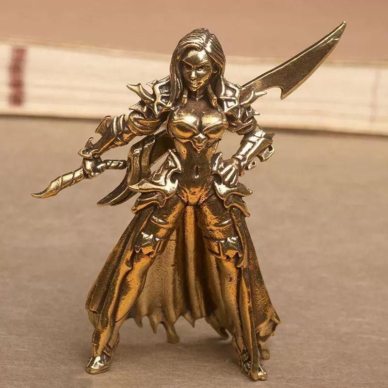 銅 細工 大刀美女戦士 茶道茶寵 茶道具 装飾品 工芸品 置物