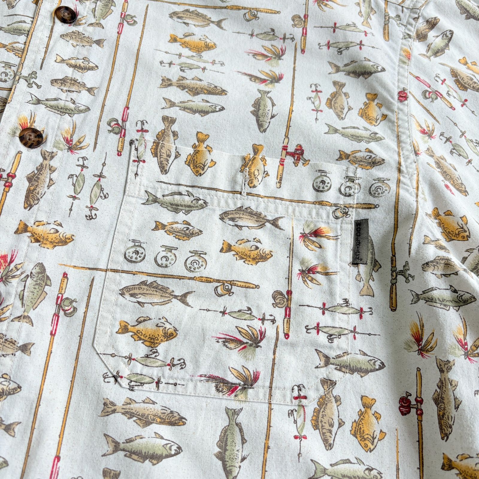 90～00s Wool Rich Fishing All Printed Cotton Short sleeve