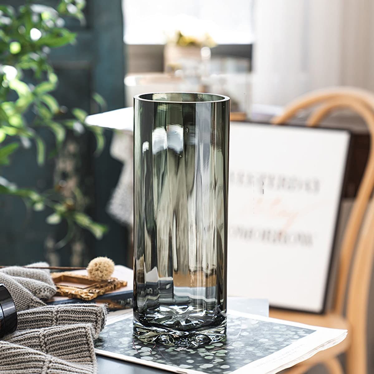 花瓶 ガラス グレイ花器 フラワーベース ガラスベース 25cm ガラス