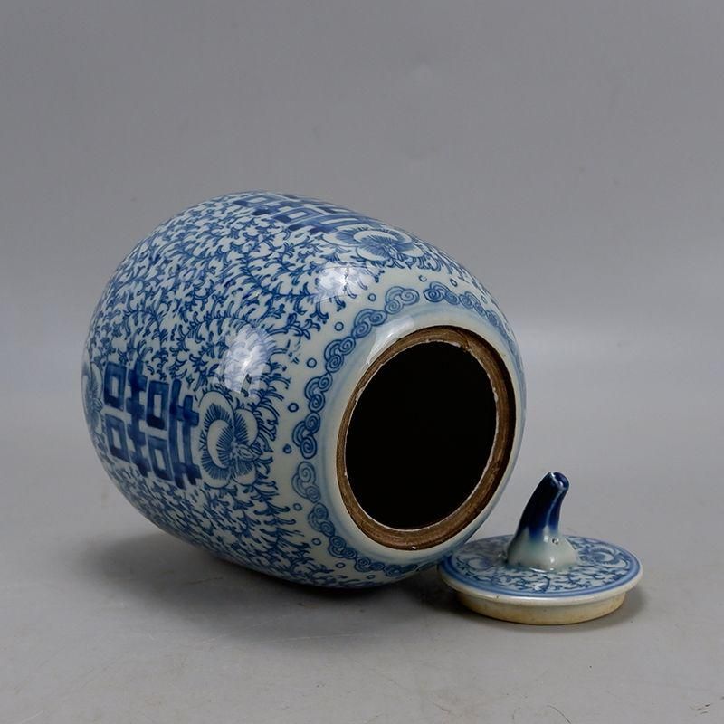 青花纏枝蓮紋四喜マクワウリ缶 現代工芸品 美術品 装飾品 置物 青花纏枝蓮紋四喜マクワウリ缶 現代工芸品 美術品 装飾品 置物