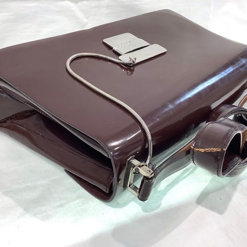 GUCCI グッチ ショルダーバッグ エナメル ダークブラウン シルバー金具