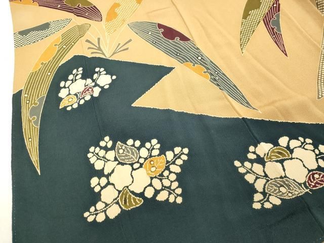 平和屋着物○和染紅型 栗山紅型 栗山吉三郎 訪問着 草葉文 鬼しぼ縮緬  