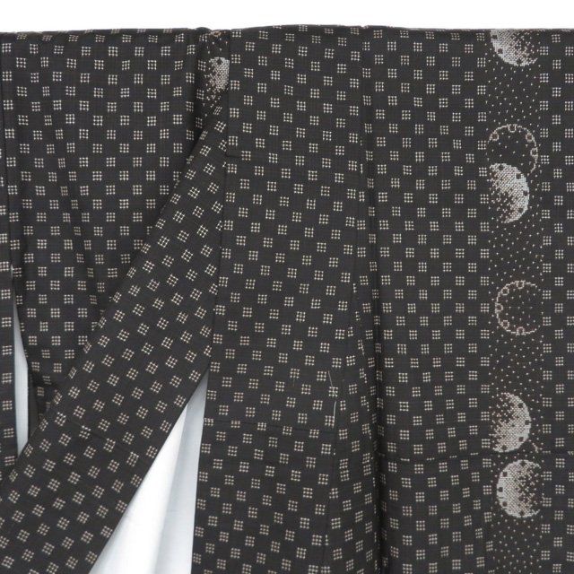 大島紬 着物 中古 正絹 袷 カジュアル 格子模様 赤墨色 身丈