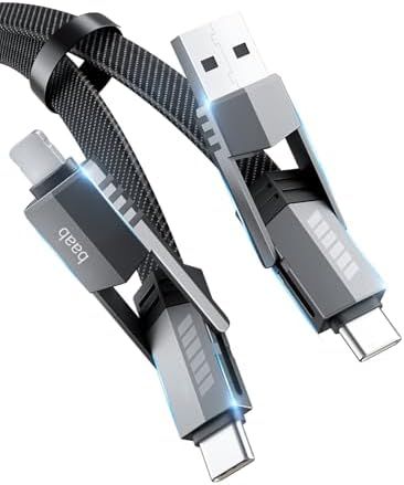 Onylin USB Cケーブル Baabシリーズ 4イン1 100W USB C - USB Cケーブル 5フィート フラットナイロン編組高速充電コード データ転送コンボ L|タイプC|USB Aポート iPhone iPad Ma