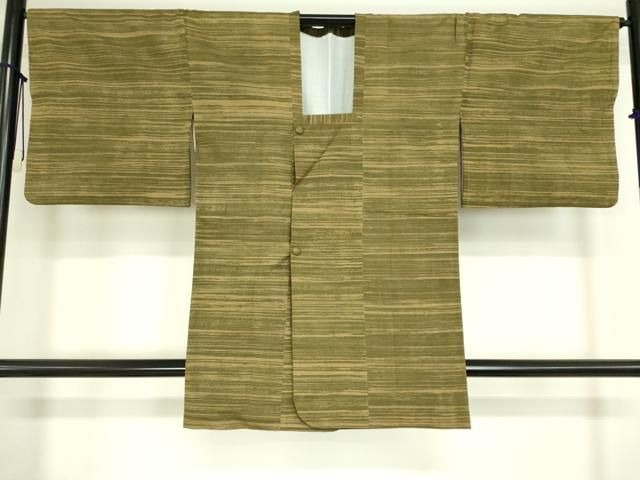 平和屋着物□道行コート 紬地 横段文 ロング丈 正絹 逸品 DAAL9392cm