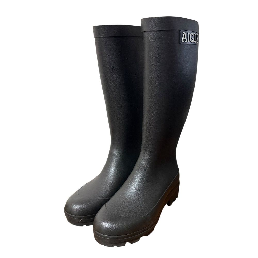 AIGLE エーグル レインブーツ ロングブーツ サイズ39 約24.5cm ブラック レディース 古着