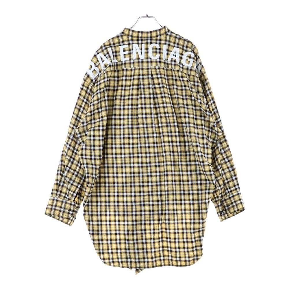BALENCIAGA バレンシアガ バックロゴプリント チェック柄 ボウタイ ニュースウィング 長袖シャツ イエロー 520497 TBM09