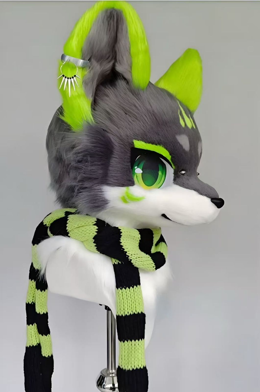 着ぐるみヘッド 狼 NO.79 緑 グレー 全頭ヘッド ケモノ マスク 着ぐるみヘッド 狼 NO.79 緑 グレー 全頭ヘッド ケモノ マスク
