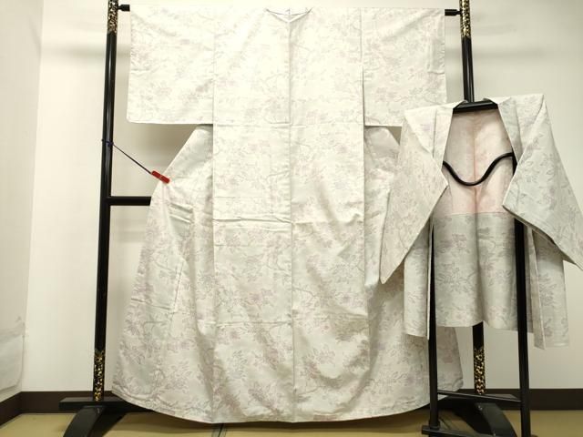 平和屋着物●本場大島紬　草花文　正絹　逸品　CAAY9535th 平和屋着物○本場大島紬 アンサンブル 白大島 枝花文 正絹 逸品