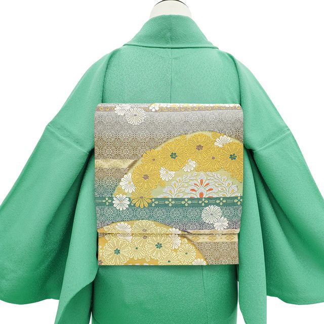 新古品】 袋帯 未使用 フォーマル 京都 西陣 正絹 銀麗絣染 青緑