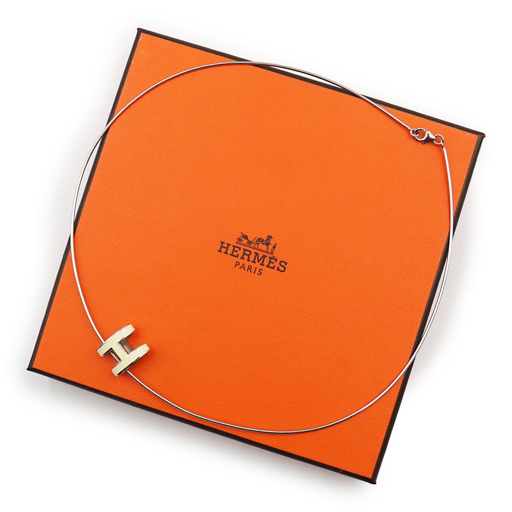 エルメス ポップアッシュ ペンダント ネックレス アイボリー 白  