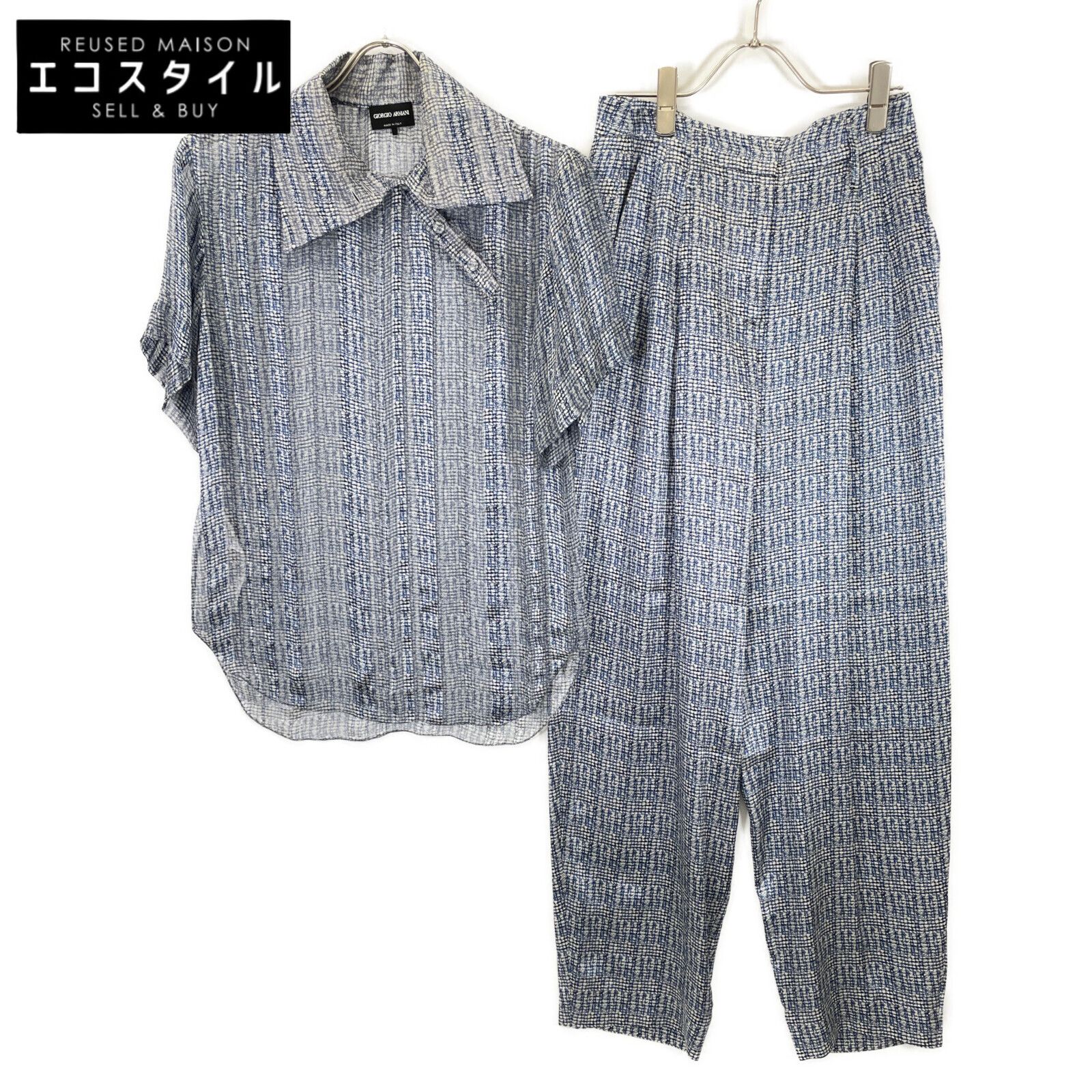GIORGIO ARMANI ジョルジオアルマーニ ライトブルー 21年 1WHCC01l 総柄 セットアップ 38