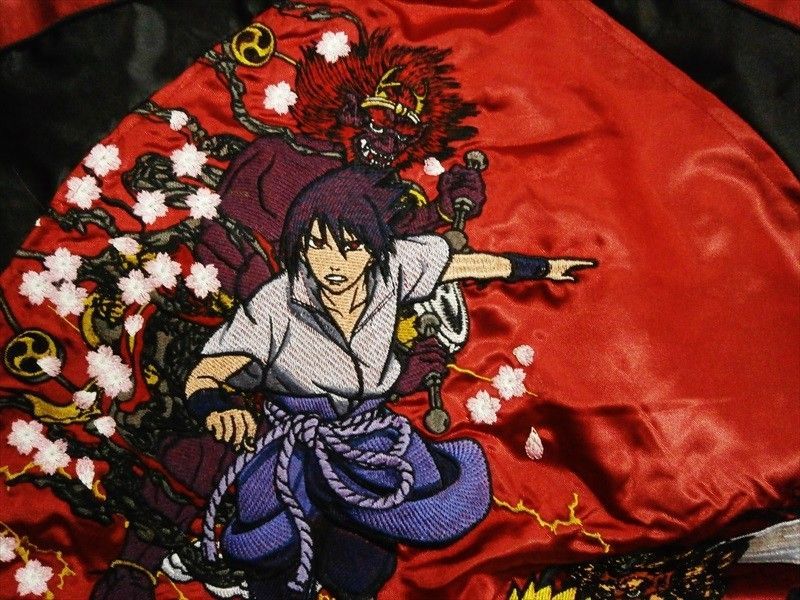 ナルト × おぼろ スカジャン 9001823 NARUTO 風神 雷神 サスケ レッド
