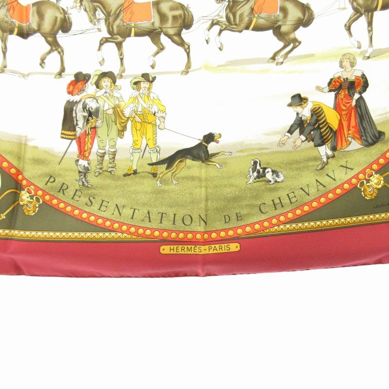 エルメス HERMES カレ90 PRESENTATION DE CHEVAUX スカーフ 赤系