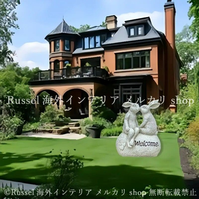 ガーデンオブジェ うさぎ 石風 樹脂 ウェルカムサイン 玄関 入口 エントランス ガーデンオーナメント 置物 ラビット アニマル ガーデニング 雑貨 ガーデン雑貨 ガーデンインテリア ガーデン インテリア 庭の装飾 お洒落 おしゃれ 4-7