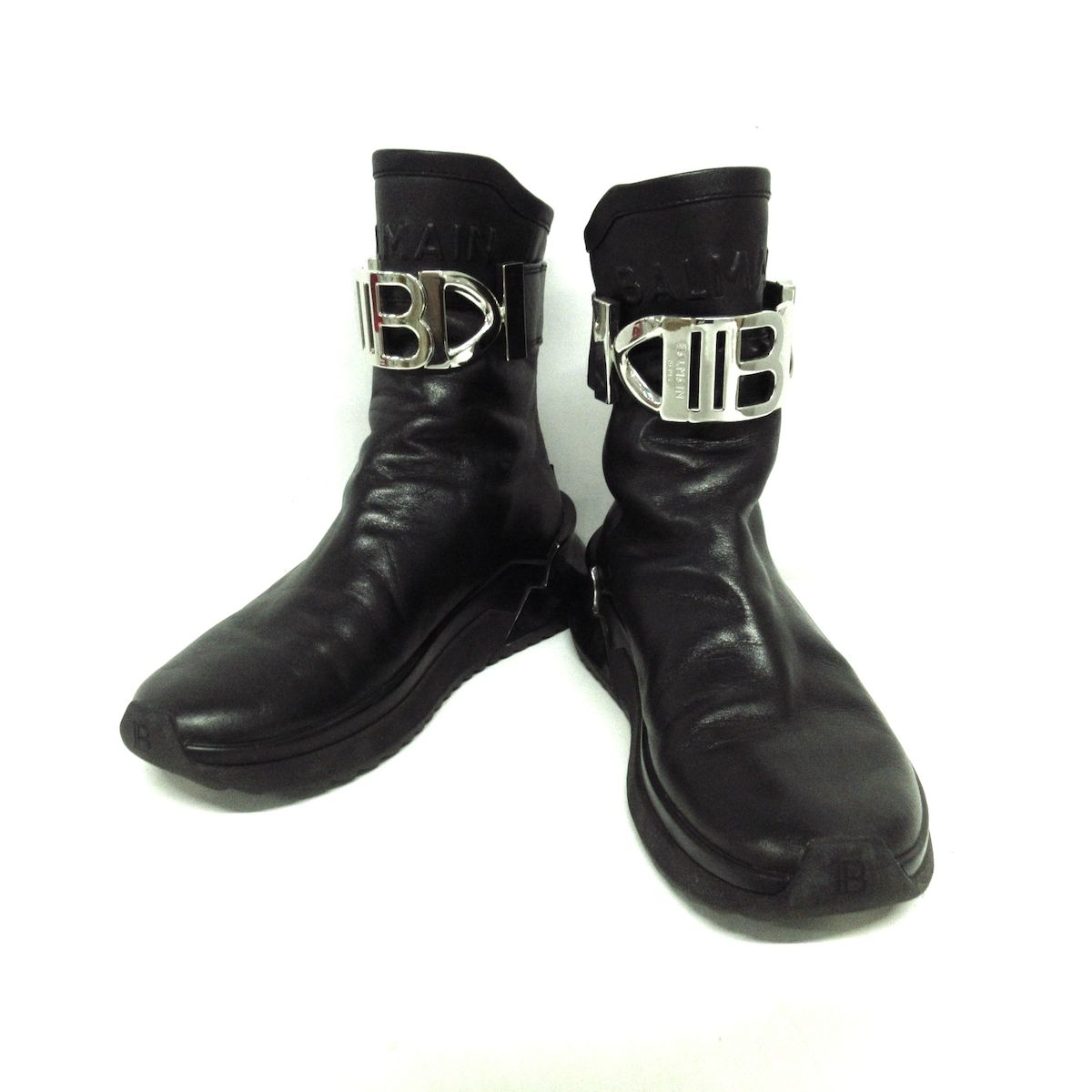 BALMAIN(バルマン) ショートブーツ 36 レディース 黒×シルバー