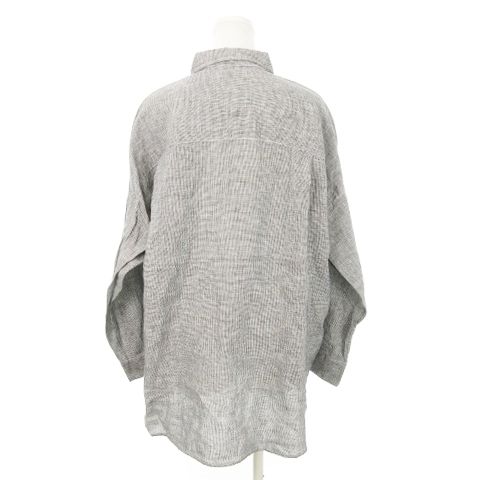 スピック-スパン Spick-Span 80リネンカシュクールビッグシャツ 長袖 麻 千鳥格子 チェック 総柄 グレー 黒 ブラック 25-050-200-2080-2-0 |AH10 GY44