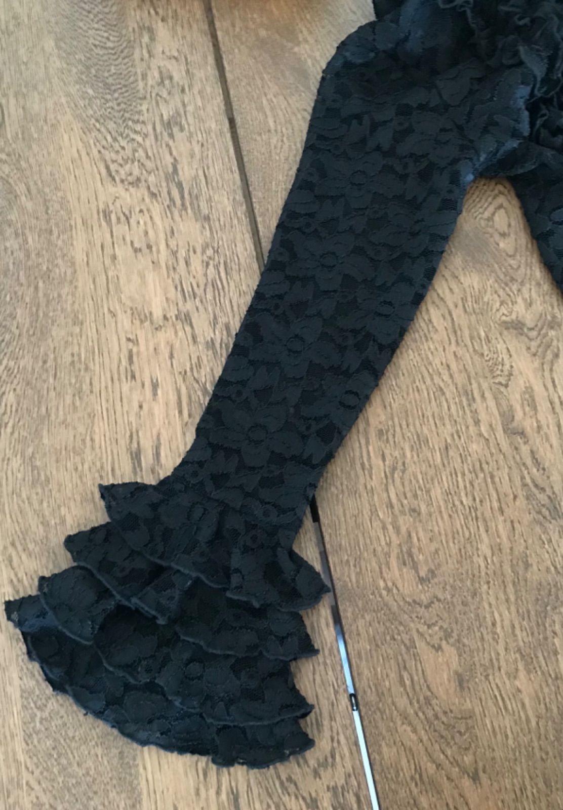 フラメンコ 総レース ブラウス ブラック ストレッチ フリル付き