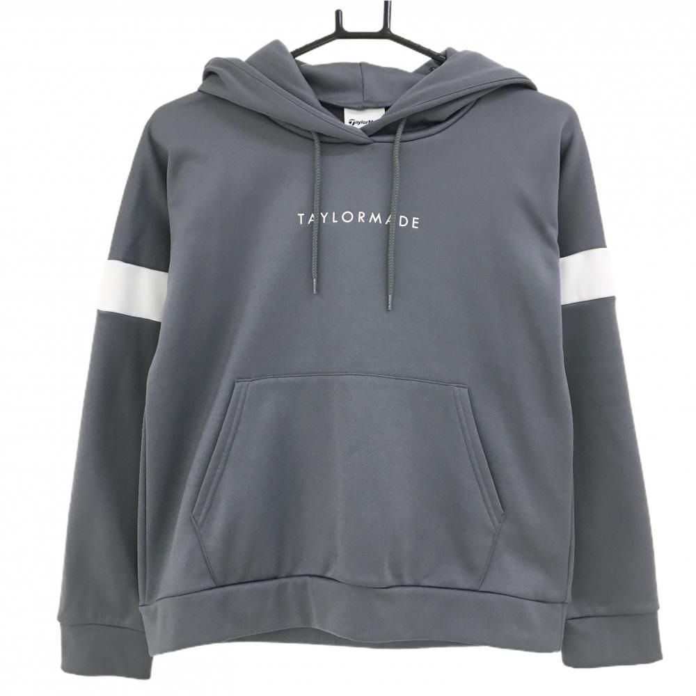 【美品】テーラーメイド フード付トレーナー グレー×白 パーカー 裏起毛 レディース S ゴルフウェア TaylorMade