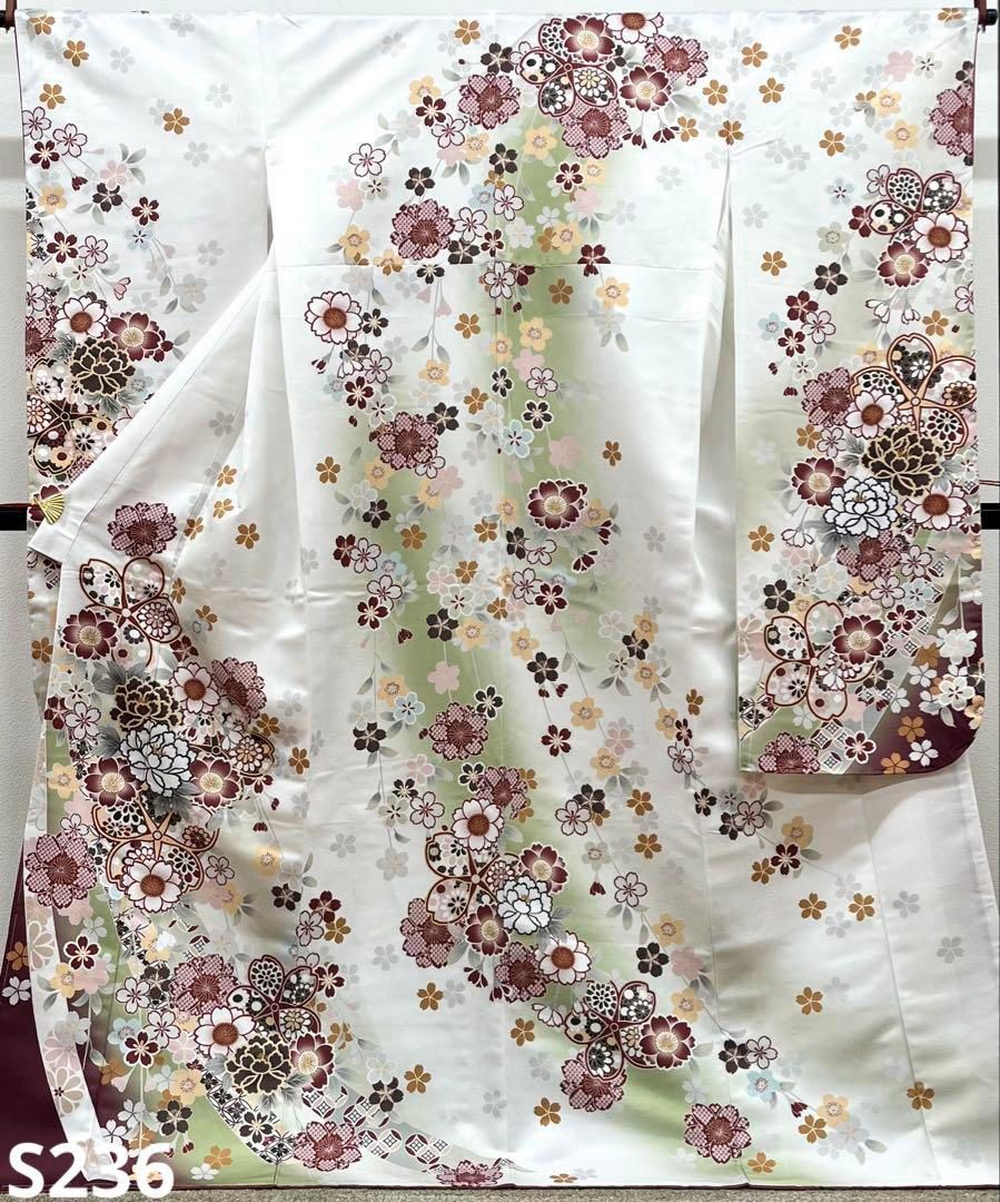 ポリエステル 振袖 桜 牡丹 紋意匠 ぼかし八掛 躾糸付き - メルカリ