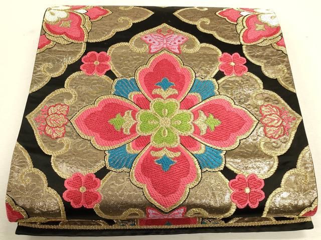 平和屋着物◎六通柄袋帯 唐織 蜀江花丸文 金糸 正絹 逸品 BAAV4293yc