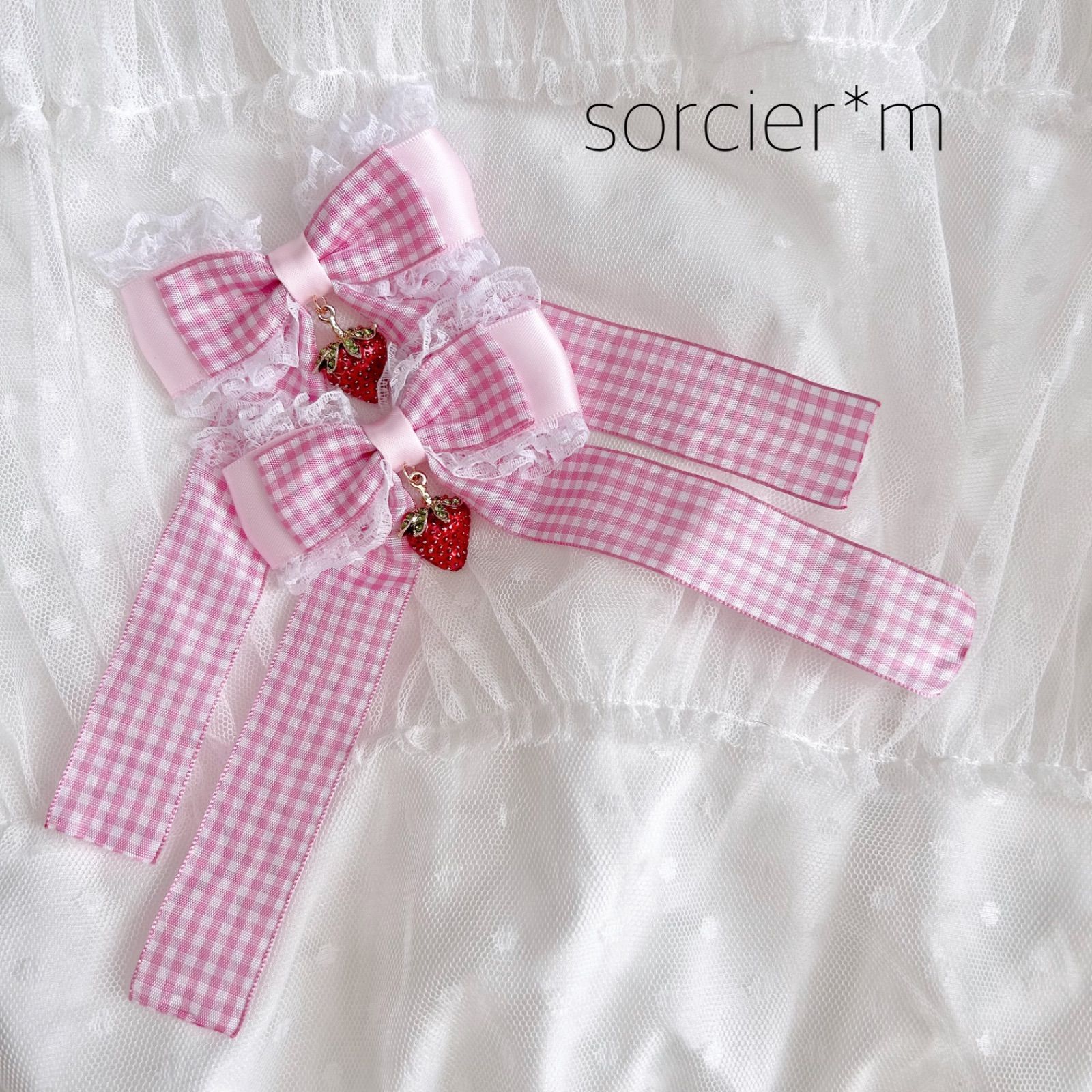 量産型 リボン ヘアクリップ ロリィタ ゆめかわいい ピンク ピンク 苺