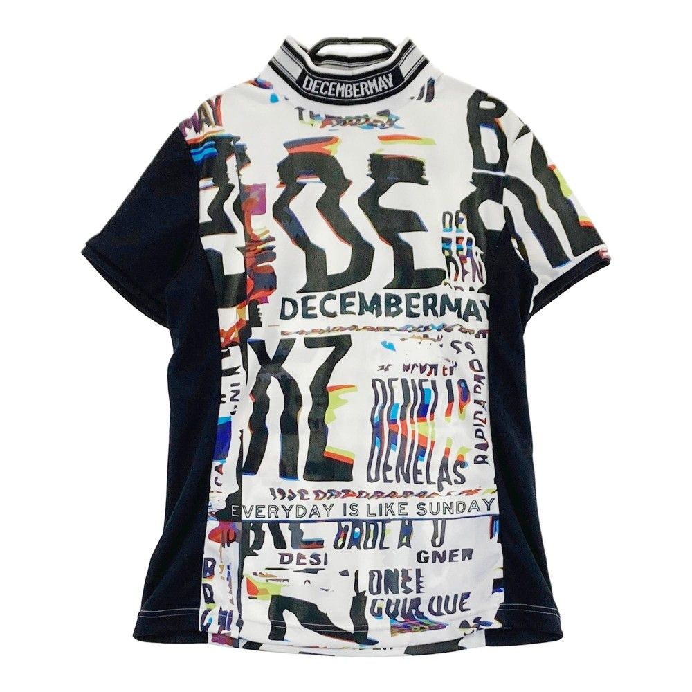 サイズ：M DECEMBERMAY ディセンバーメイ モックネック 半袖Tシャツ 総柄 ブラック系 [240101322020]# ゴルフウェア レディース ストスト