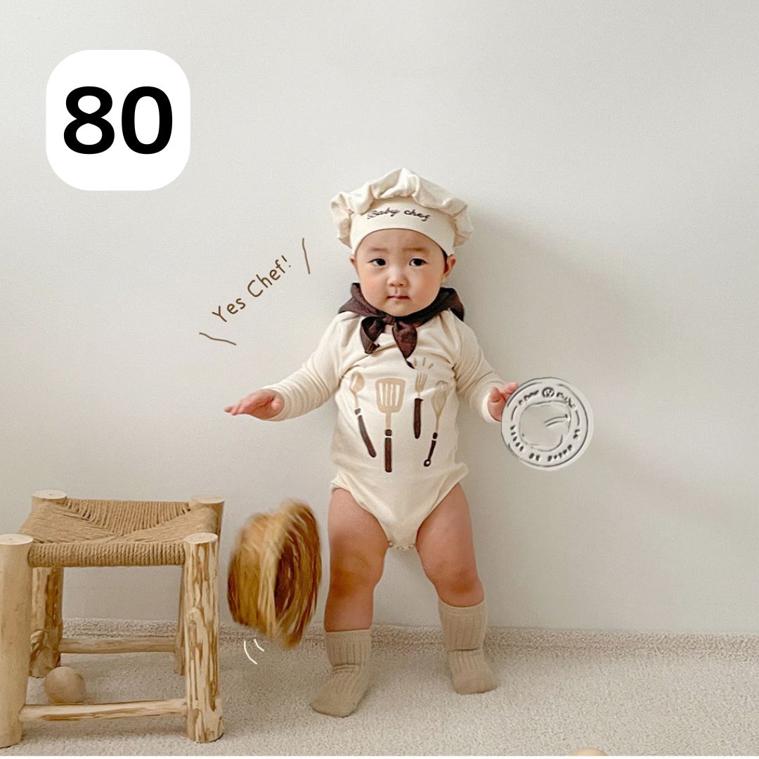 パン屋さん コックさん風 ロンパース 帽子セット 韓国風 子供服 ベビー